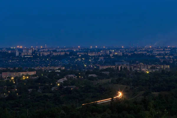 Fågelperspektiv Staden Natten Ljus Ljus Storstad Östeuropa — Stockfoto