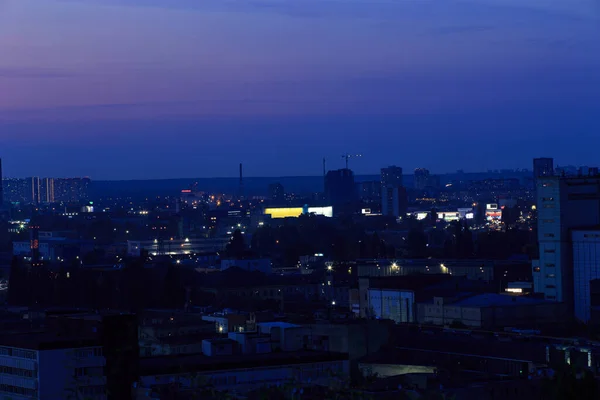 Panorama Van Stad Gebouwen Bij Zonsopkomst Zonsondergang Het Landschap Van — Stockfoto