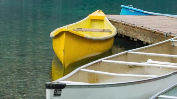 Canoas en el lago Moraine — Vídeo de stock