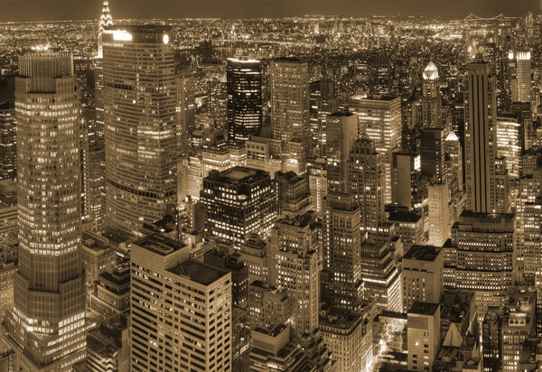 Skyline night view of New York City