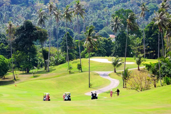 Carros de golfe no campo de golfe — Fotografia de Stock