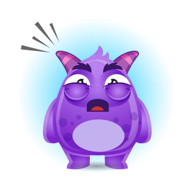 Çizgi film sevimli canavarı, şaşırmış yüz ifadesinin çizim vektörü grafiği. İş sitesi, broşür, sosyal medya illüstrasyonu, maskot, logo vs. için mükemmel.