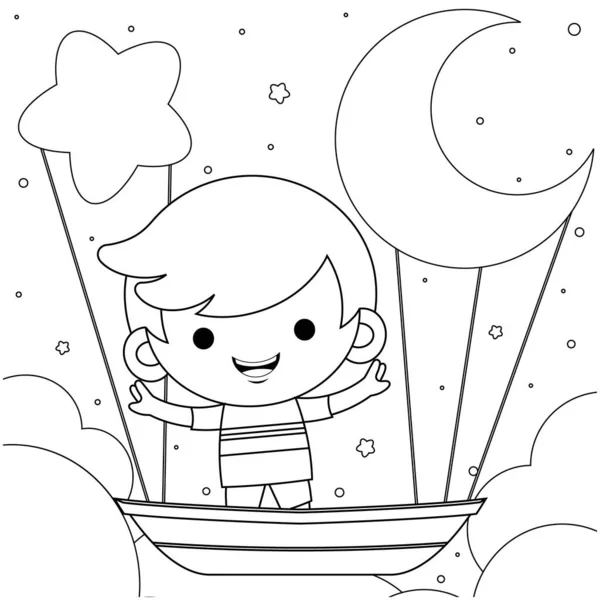 Illustration Vector Graphic Coloring Book Kids Cartoon Cute Little Boy — Stock Vector