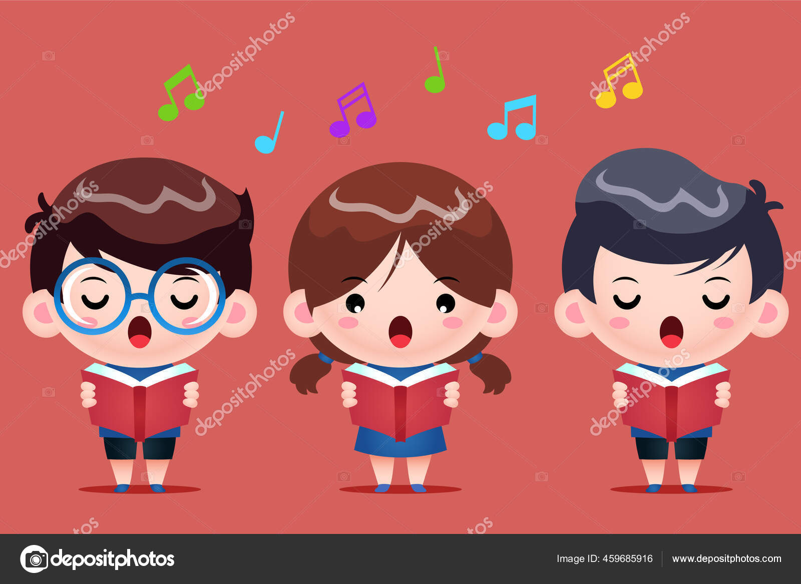 Gambaran Vektor Dari Group Children Singing Choir Illustration Sempurna Untuk Stok Vektor VanStudio 459685916