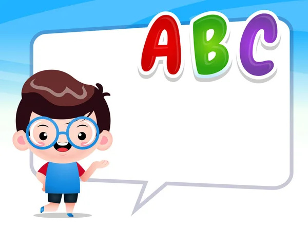 Illustration Vector Graphic Cartoon Happy Cute Boy Big Bubble Speech — 图库矢量图片