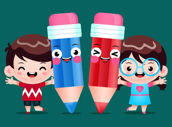 Illustration Graphique Vectorielle Dessins Animés Happy Children Pencils Parfait Pour — Image vectorielle
