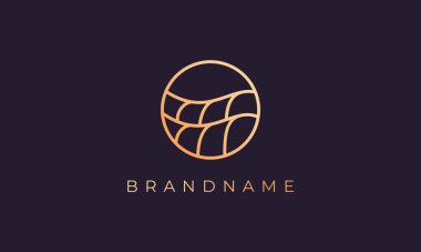 Sade ve modern bir okyanus dalgası şekli olan zarif altın çizgili logo tasarımı.