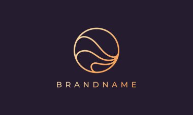 Lüks altın çizgili logo basit ve modern şekilli bir deniz suyu dalgası dairesi.