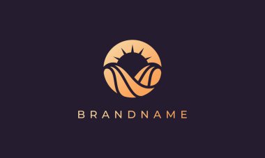 Okyanus suyu ve güneş dalgaları soyut altın çemberler şeklinde logo ve simge için uygundur.