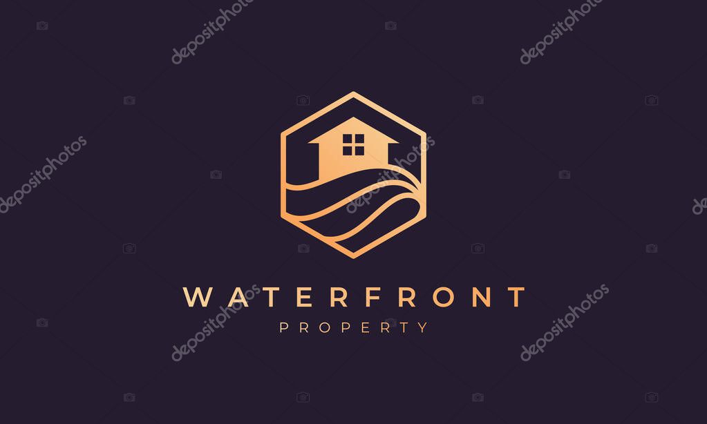 Logo property with a hexagon base shape with ocean wave and window