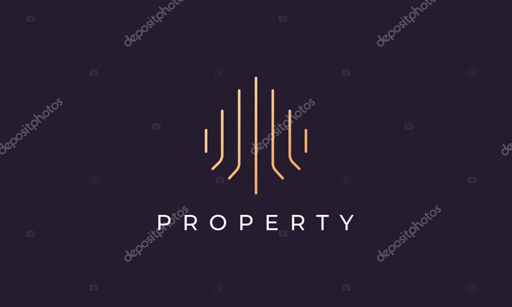 Luxury and classy property rental logo design in a simple and modern style with a golden gradient color