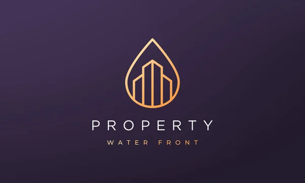 Luxury Property Water Logo Concept Minimal Modern Style — Stock Vector