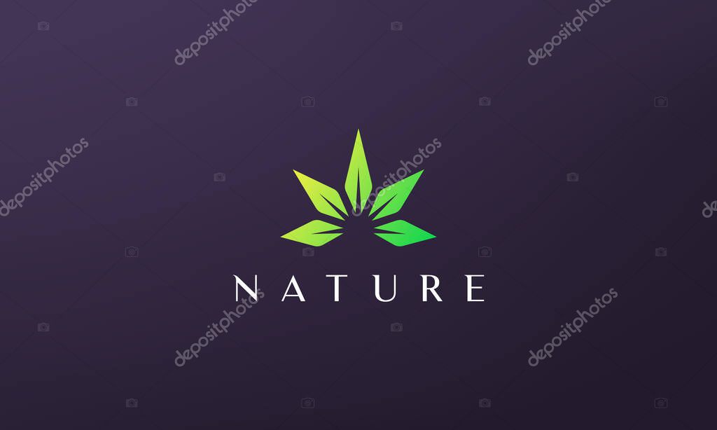 Abstract green marijuana leaf logo in a simple and modern style