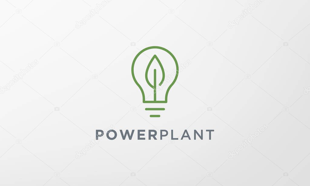 minimal leaf green plant light bulb logo in modern style