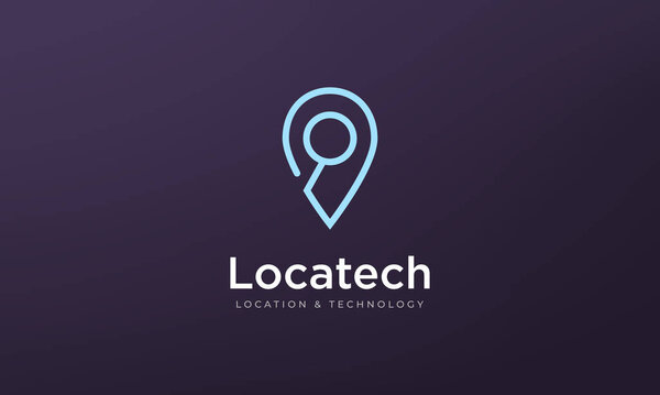 logo or pin icon, Simple position location with magnifying glass