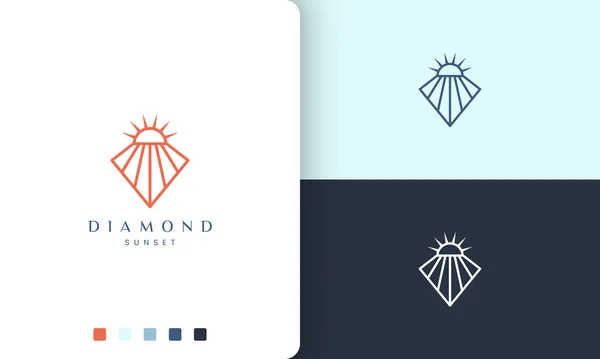 Diamond Sunset Logo Simple Mono Line Modern Style — Stock Vector