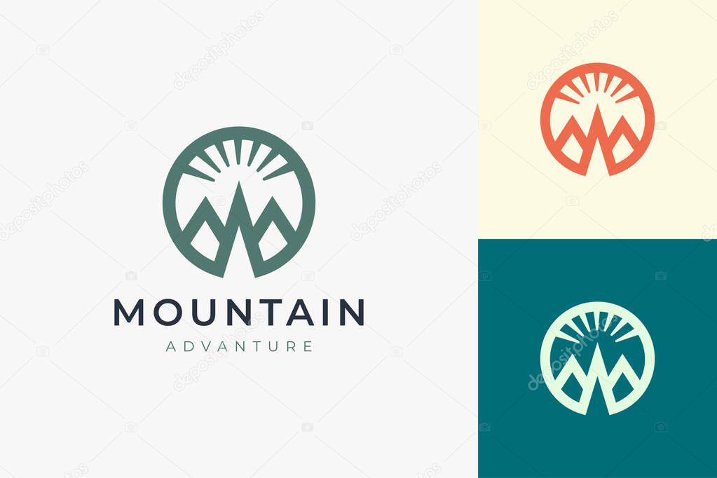 Hiking or climbing logo template in simple and modern mountain shape