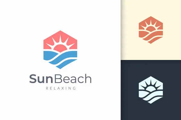 Логотип Океана Моря Абстрактной Воде Солнце Представляют Собой Приключения — стоковый вектор