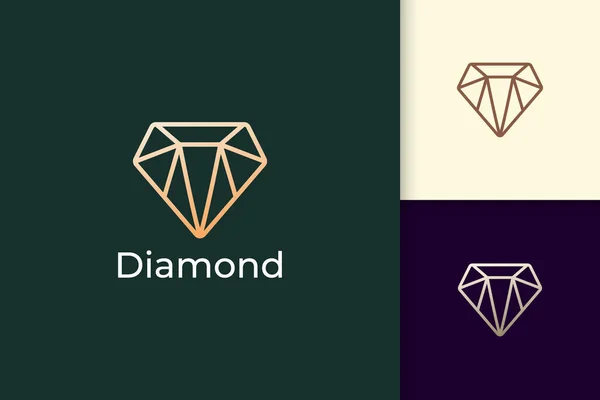 Logotipo Gema Joya Lujo Forma Línea Diamantes Con Color Oro — Vector de stock