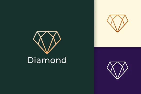 Luxury Gem Jewel Logo Diamond Line Shape Gold Color — Stock Vector