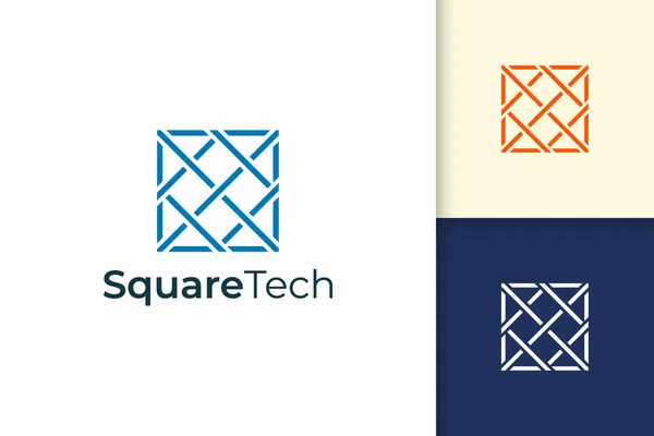 Logo Technologique Couleur Bleue Forme Géométrique Moderne — Image vectorielle