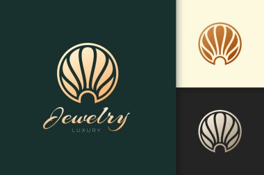 Lüks inci ya da kabuk logosu güzellik ya da otel markasına uygun mücevher ya da mücevheri temsil eder.