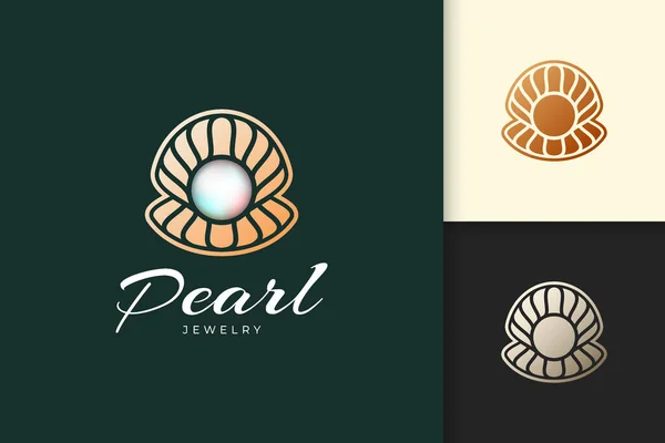 Luxury Shell Clam Logo Pearl Gem Jewelry Beauty Brand — Stock Vector