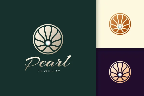 Luxus Perlen Logo Abstrakter Und Kreisförmiger Form Repräsentiert Schmuck Oder — Stockvektor