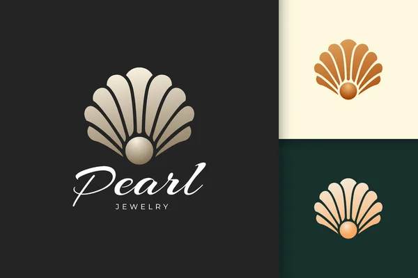 Abstract Pearl Jewelry Logo Luxury Shell Shape Fit Beauty Cosmetic — Stock Vector