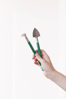 Beyaz arkaplan ve kırpma yolu üzerinde izole bahçe araçları kümesi