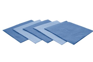 Beyaz izole edilmiş kağıt peçeteler. Klasik mavi tonlama, 2020 trendi..