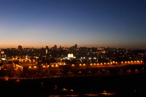 Jerusalén Por Noche Una Ciudad Santa Medio Oriente Centro Del — Foto de Stock