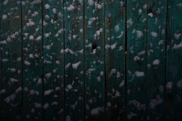 Textura Antigua Cerca Madera Con Nieve Noche Invierno Fondo Horizontal —  Fotos de Stock