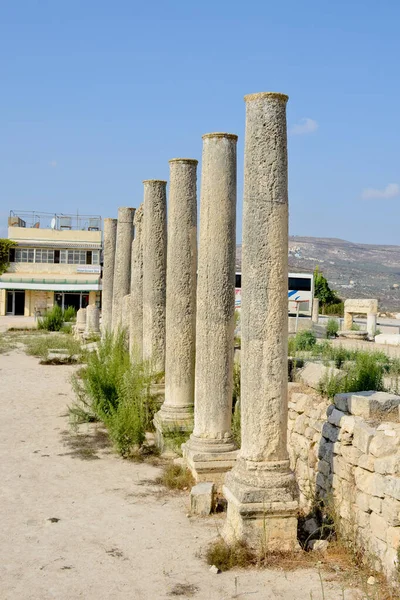Ancient building columns in Middle East. Architectural excavations in Sevastia.