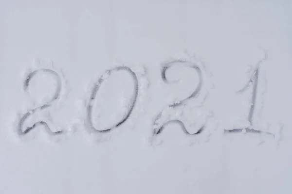 2021 Letras Nieve Puesta Plana Año Nuevo Concepto Fecha —  Fotos de Stock