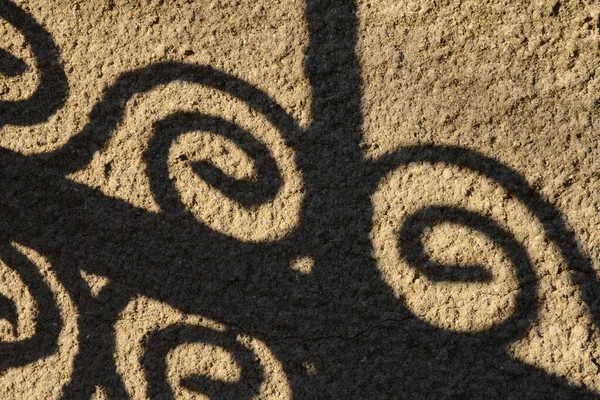 Foto Horizontal Sombra Uma Cerca Com Cachos Uma Parede Concreto — Fotografia de Stock