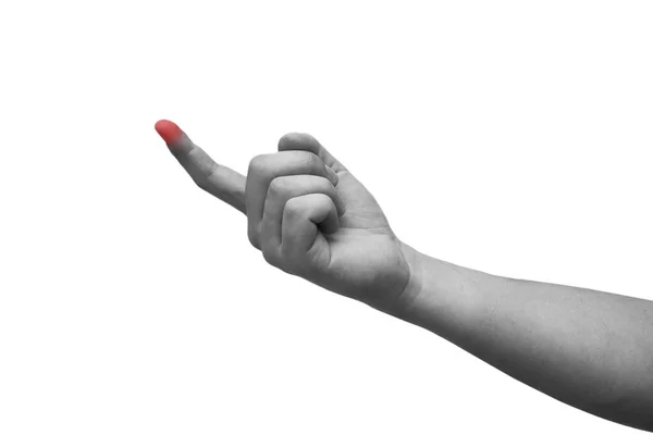 Schmerzen Zeigefinger Roter Fleck Eine Arbeits Oder Sportverletzung Schwarz Weiß — Stockfoto