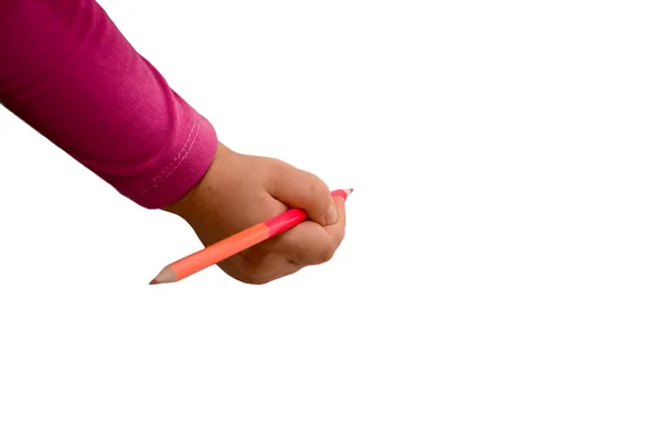Die Hand Eines Kindes Rosa Pullover Zeichnet Mit Einem Buntstift — Stockfoto