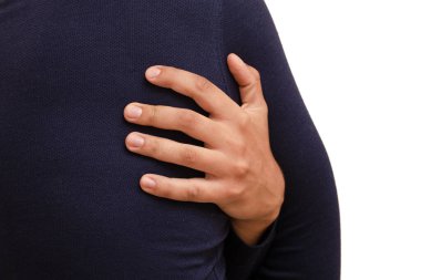 Genç adamın latissimus dorsi kaslarında ağrı var, izole edilmiş, yatay renkli fotoğraf. Sağlık kavramı.