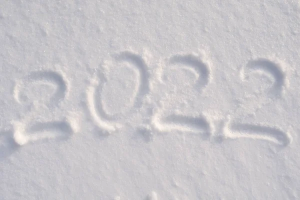 Inscriptie 2022 Nummers 2022 Zijn Geschreven Witte Sneeuw Begrip Datum — Stockfoto