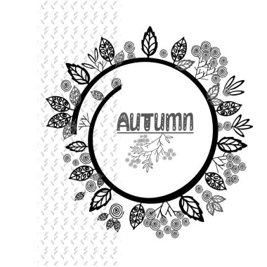  Amblem biçimlendirilmiş sonbahar yaprakları beyaz arkaplan, doğrusal çizim, vektör