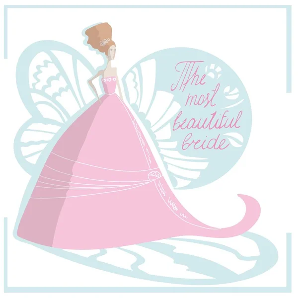 Рисунок Невесты Розовом Платье Крыльями Бабочки Стилизованное Изображение Вектор — стоковый вектор