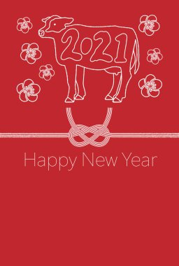 Yeni yıl kartı Öküz Yılı 2021 Portre Oryantasyonu