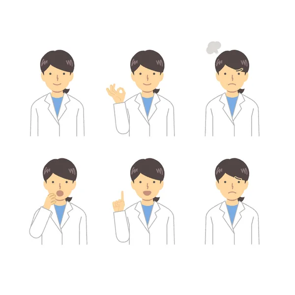Female Doctor Facial Expression Illustration Set Collection — Stock Vector