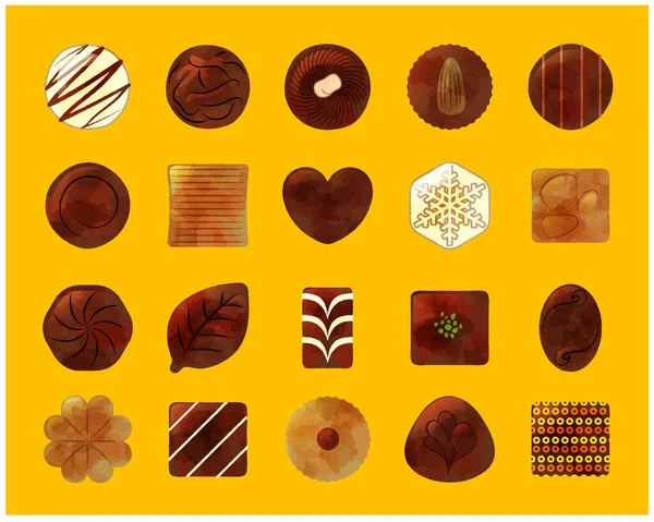 Analoge Stijl Chocolade Illustratie Set Vecto — Stockvector