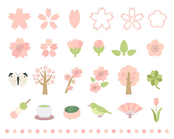 Sakura Mekar Ilustrasi Musim Semi Ditetapkan - Stok Vektor