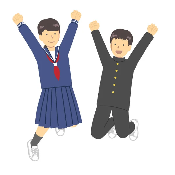 stock vector Male and female students in school uniforms and sailor suits to jump