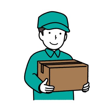 Karton valizli erkek teslimatçı.