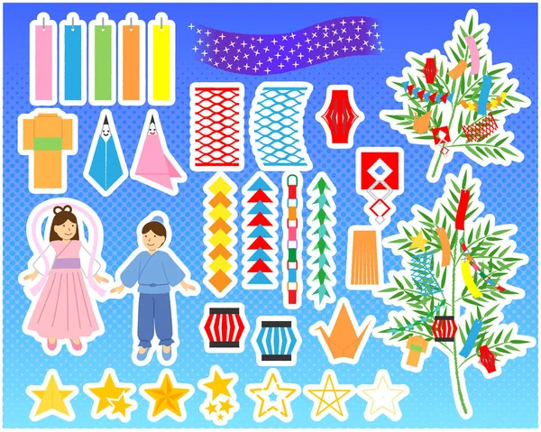 Tanabata Motyw Ilustracja Zestaw Materiał — Wektor stockowy