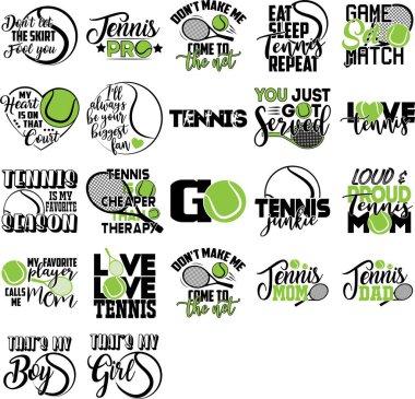 Bir dizi tenis alıntısı. Tenis oyuncusu, raket, top vektörü